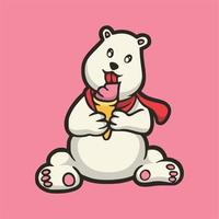 dessin animé animal design ours polaire mangeant de la crème glacée logo mascotte mignon