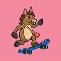 dessin animé animal design cheval skateboard mignon mascotte logo vecteur