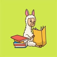 dessin animé animal design lama lecture livre mignon mascotte logo vecteur