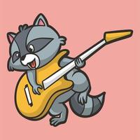 dessin animé animal design raton laveur jouant de la guitare logo mascotte mignon vecteur