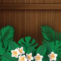 en bois mur Contexte avec tropical empreinte végétale vecteur