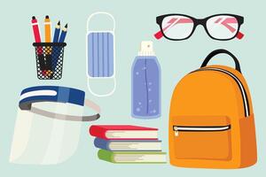 école Provisions et accessoires comprenant une sac à dos, lunettes, et une masque vecteur