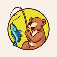 dessin animé animal design ours a poisson logo mascotte mignon vecteur