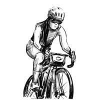 dessin de femme cycliste dans route bicyclette vecteur