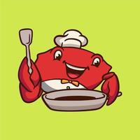 dessin animé animal design chef crabe mignon mascotte logo vecteur