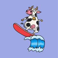 dessin animé animal design surfant vaches logo mascotte mignon vecteur