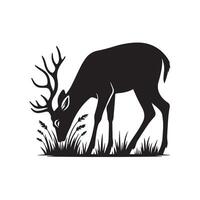 une cerf en mangeant herbe illustration dans noir et blanc vecteur