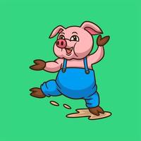 dessin animé animal design danse cochons mignon mascotte logo vecteur