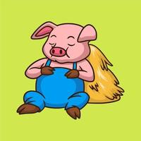 dessin animé animal design cochon endormi logo mascotte mignon vecteur