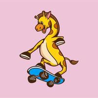 dessin animé animal design girafe skateboard mignon mascotte logo vecteur