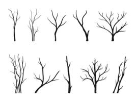 ensemble de nu des arbres silhouettes. main tiré mort arbre vecteur