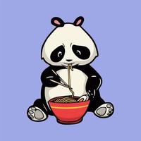 dessin animé animal design panda mange ramen logo mascotte mignon vecteur