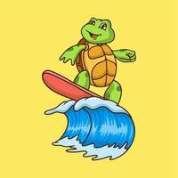 dessin animé animal design surf tortue mignon mascotte logo vecteur