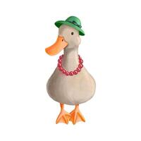 mignonne dessin animé canard mère avec chapeau et perles. main tiré illustration isolé sur blanc vecteur