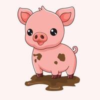 mignonne peu porc dessin animé en jouant dans le boue vecteur