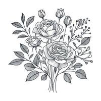 une noir et blanc dessin de des roses et feuilles vecteur