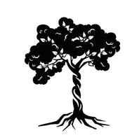 chêne arbre pictogramme, noir silhouette et contours isolé sur blanc Contexte. vecteur