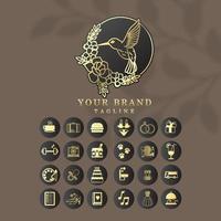 ensemble d'icônes de logo de luxe élégant en or féminin pour les médias sociaux et le magasin d'achat vecteur