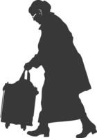 silhouette personnes âgées femme porter des biens dans chargeur boîte noir Couleur seulement vecteur