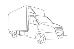 camion de déménagement dessin continu d'une ligne. dessin au trait dessiné à la main vecteur