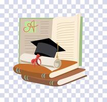 l'obtention du diplôme casquette ou académie noir chapeau , avec livres comme connaissance réussite vecteur