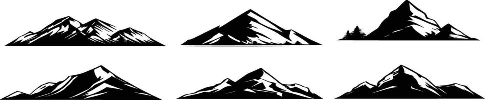 silhouette de montagnes. noir et blanc image de le contour de le collines. de des pierres, terrain, relief, rochers. conception élément. vecteur