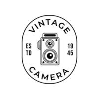 ancien caméra la photographie étiqueter, logo modèle avec rétro typographie. vecteur