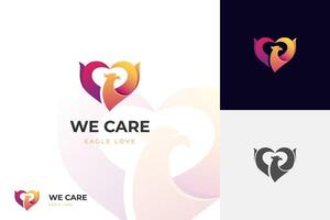 Aigle l'amour logo icône conception avec cœur des oiseaux graphique symbole pour animal marque se soucier ou identité l'image de marque logo modèle vecteur