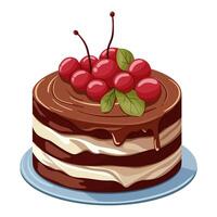 Chocolat crème gâteau décoré avec cerises. illustration sur une blanc Contexte. vecteur