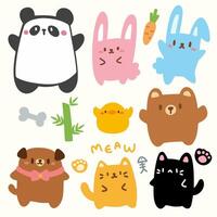 mignonne animal dessin animé collection. adorable animal doodles.kawaii personnages pour enfants. vecteur