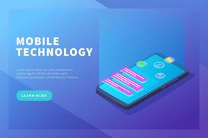concept de technologie mobile avec icône de smartphone et d'applications pour le modèle de site Web ou la page d'accueil de destination vecteur