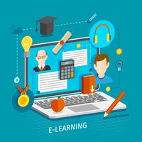 Concept e-learning plat vecteur