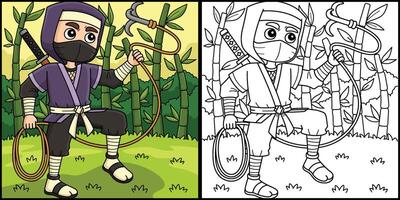 ninja avec une Lutter Avec crochet coloration illustration vecteur