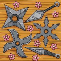 ninja shuriken et kunai coloré dessin animé vecteur