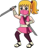 ninja kunoichi deux court katanas dessin animé clipart vecteur