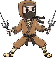 ninja en portant une double sai dessin animé coloré clipart vecteur