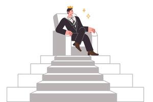 affaires homme portant Roi couronne est assis à Haut de pyramide, après occupant position de patron vecteur