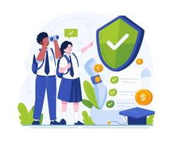 éducation Assurance concept illustration. Assurance pour les enfants éducation avec deux élèves dans école uniformes vecteur