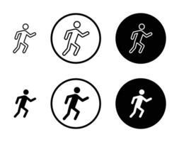 fonctionnement icône ensemble. athlète homme courir symbole. la personne le jogging exercice signe. marathon pictogramme dans noir rempli et décrit style. vecteur