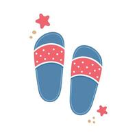 retourner flops icône avec étoiles de mer. mignonne coloré des chaussures pour été conception. plage vacances concept. dessin animé illustration isolé sur blanche. plat conception. vecteur