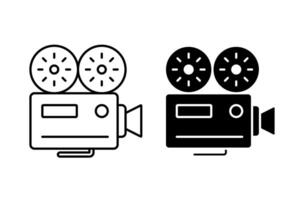 linéaire icône vieux caméscope. tournage film sur rétro instrument. film enregistrement de film. Facile noir et blanc vecteur