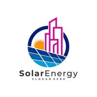 modèle vectoriel de logo de ville solaire, concepts créatifs de conception de logo d'énergie de panneau solaire