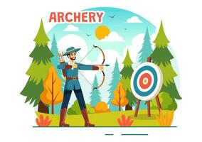 illustration de tir à l'arc sport avec une arc et La Flèche visée à une cible, représentant un Extérieur récréatif activité dans une plat dessin animé Contexte vecteur