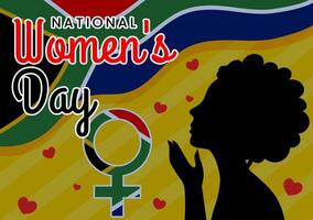 content aux femmes journée dans Sud Afrique fête illustration avec un ethnique noir femme et agitant drapeau dans une nationale vacances plat Contexte vecteur