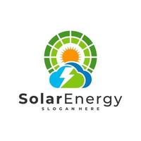 modèle vectoriel de logo solaire en nuage, concepts créatifs de conception de logo d'énergie de panneau solaire