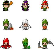 vecteur, dessin animé, caractère, légumes, concombre, mascotte, halloween, costume, bundle, ensemble vecteur