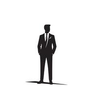 affaires homme silhouette. homme avec costume permanent illustration. affaires homme logo vecteur