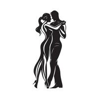 silhouettes de élégant couple dansant romantique Danse isolé sur blanc Contexte Stock image vecteur