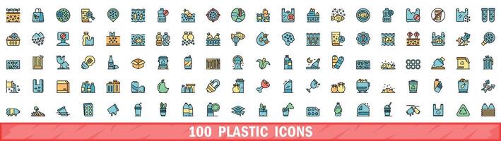 100 Plastique Icônes ensemble, Couleur ligne style vecteur