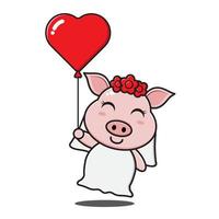 jolie fille de cochon tenant un ballon d'amour vecteur